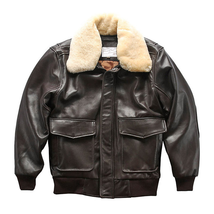 Sheepskin Jacket Casual Aviation Flight Suit Leather Jacket