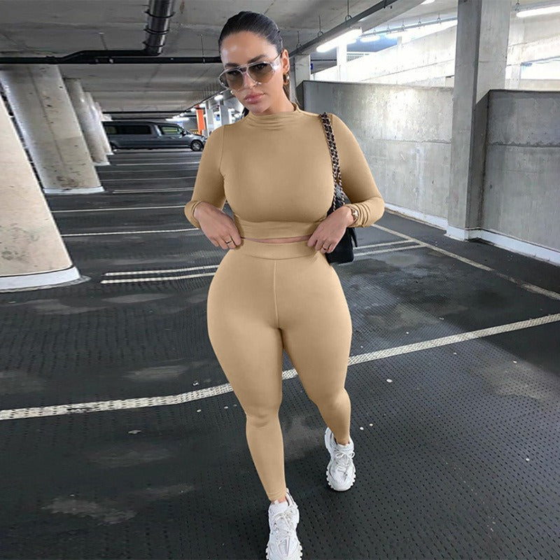 Women's casual two-piece slim fitting long sleeved sports set
