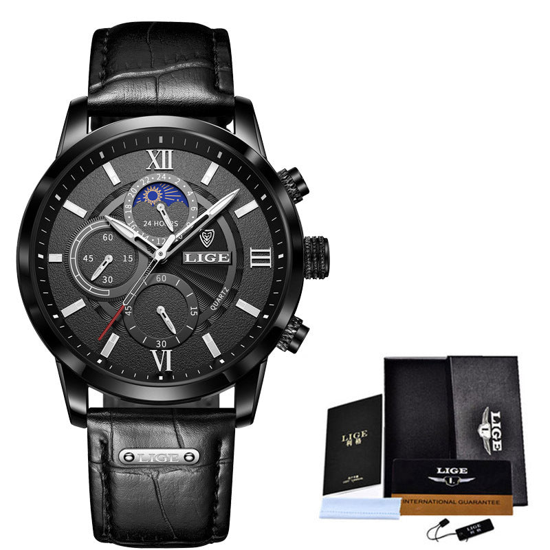 Lige New Quartz Watch Quartz Multifunction Chronograph Waterproof Watch