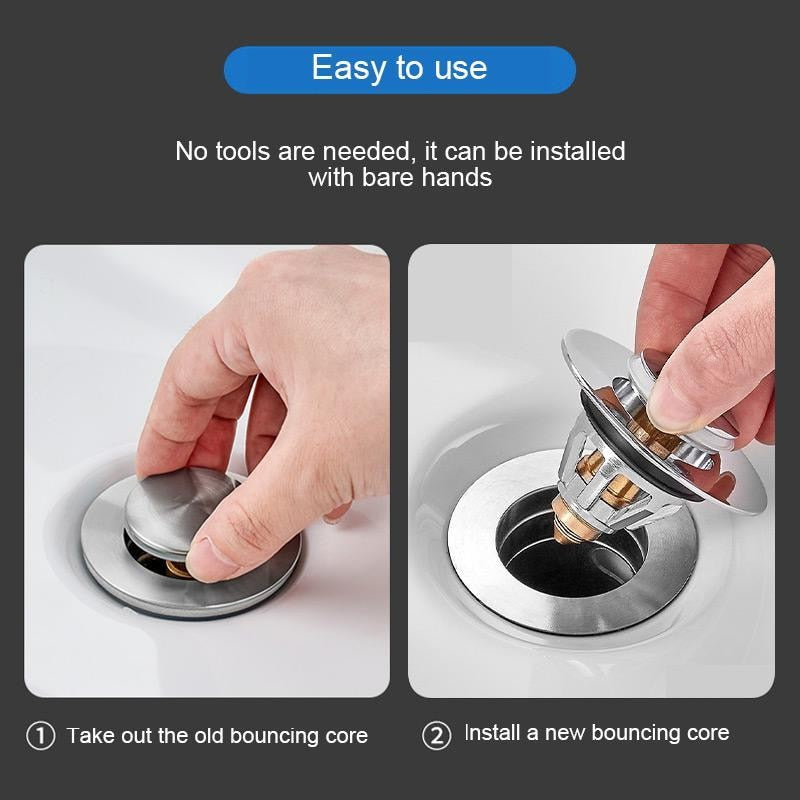 Zezzo Bounce Core Pop-up Drain Filter Bathroom Stainless Steel Bounce Core Push-type Hair Stopper Basin Pop-up Drain Filter