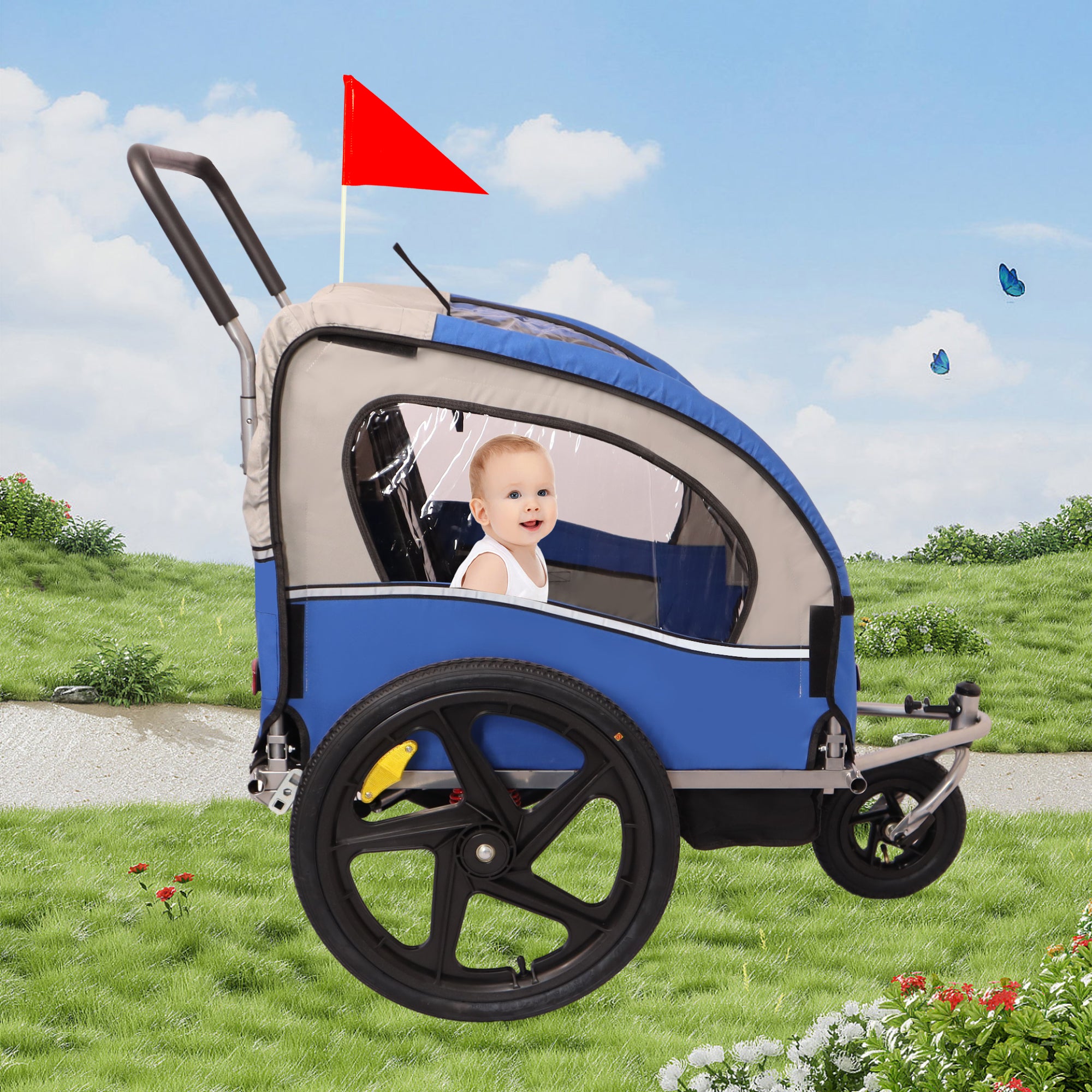 2-in-1 Double 2 Seat Bicycle Bike Trailer Jogger Stroller for Kids Children