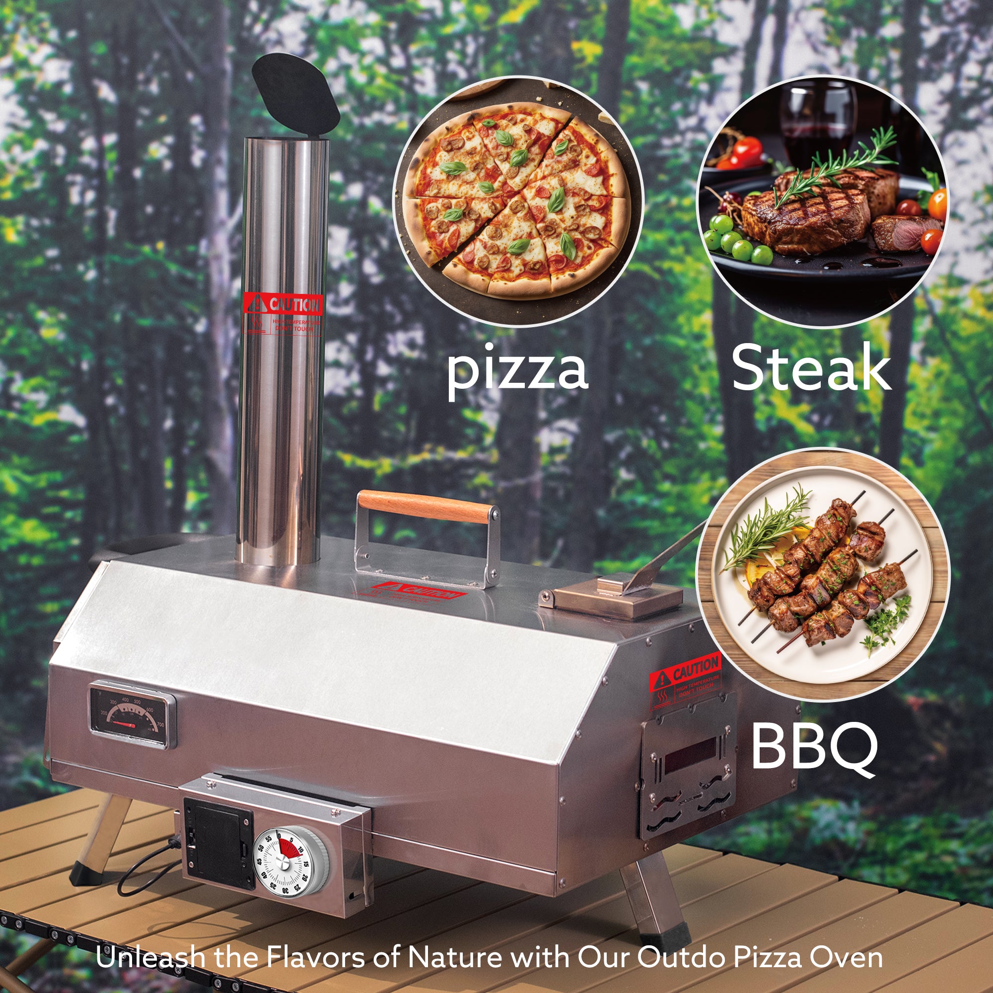 Stainless Steel Pizza Oven Outdoor 12" Automatic Rotatable Pizza Ovens Portable Wood Fired Pizza Oven Pizza Maker with Timer