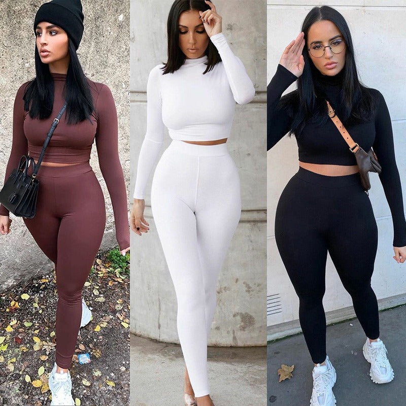 Women's casual two-piece slim fitting long sleeved sports set