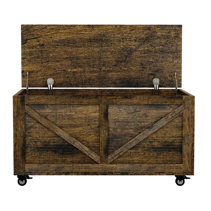 Storage Chest Storage Trunk on Wheels with Brakes Sturdy Storage Bench Supports 300 lb Rustic Brown