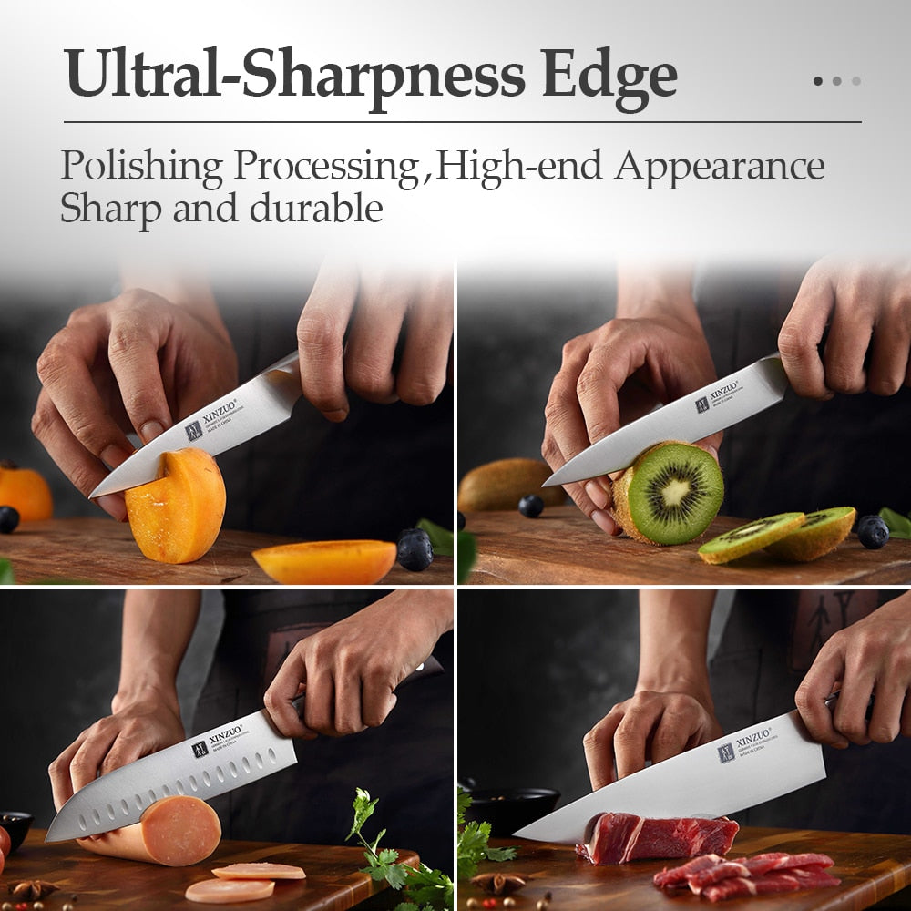 XINZUO Kitchen Tools 6 PCS Kitchen Knife Set of Utility Cleaver Chef Bread Knife High Carbon German Stainless Steel Knives sets