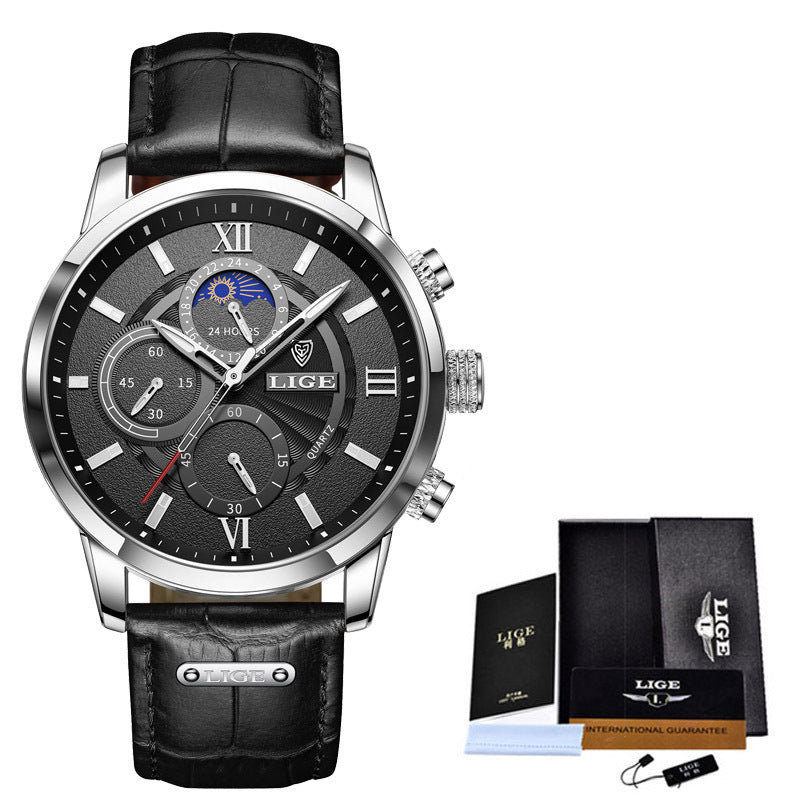 Lige New Quartz Watch Quartz Multifunction Chronograph Waterproof Watch