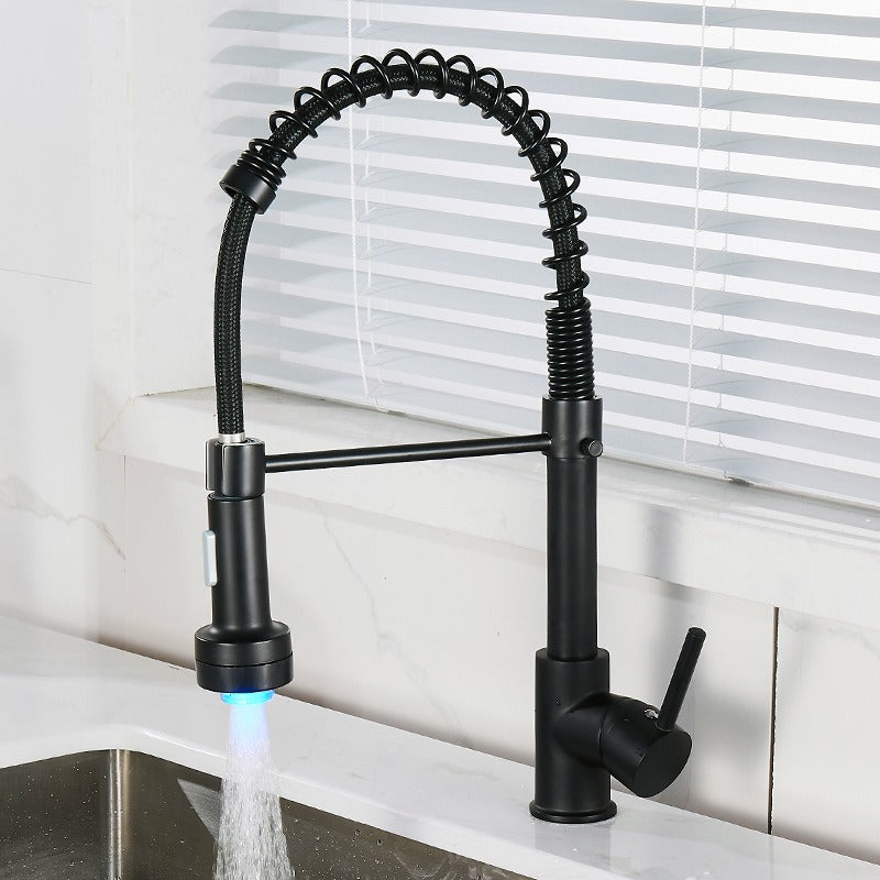 All copper spring faucet, kitchen sink with rotatable pull-out paint, black and gold dots