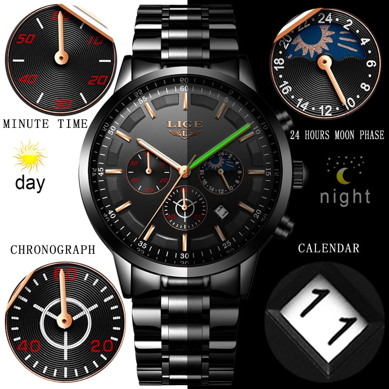 LIGE Sport Quartz Clock Mens Watches Top Brand Luxury Business Waterproof Watch